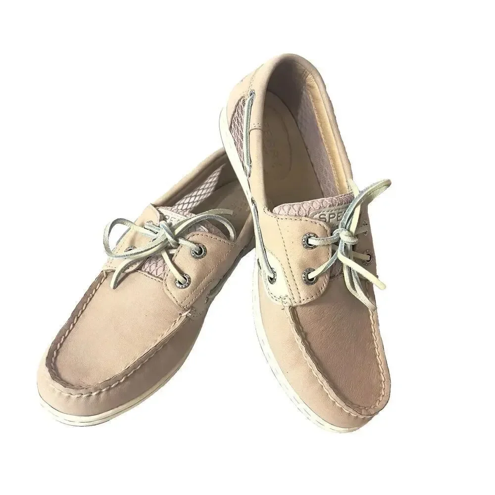 Sperry Top-Sider Baby Pink Fabric/Leather Womens Sz 6.5 M Loafer Boat Shoes Flat